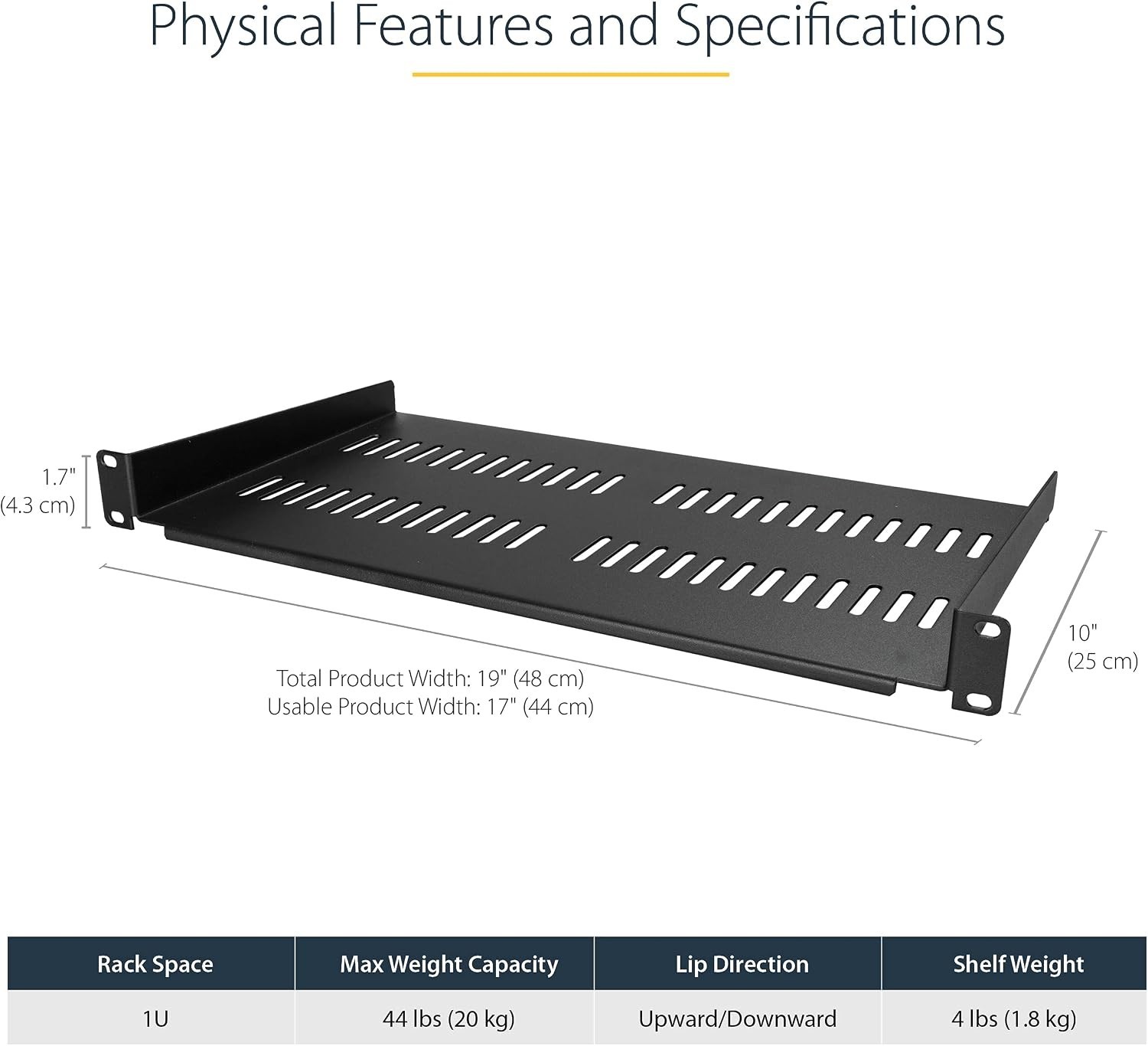 1U Vented Rack Mount Shelf - Durable 19