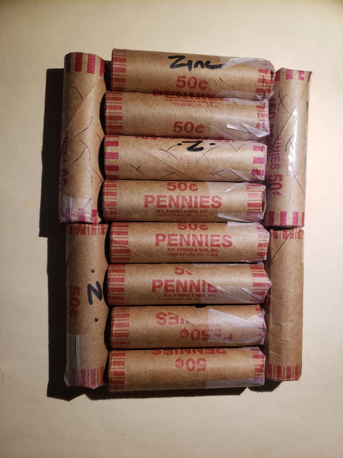 1  Lot of 12 Rolls of Circulated Zinc Lincoln Cents / Pennies for Business, Etc.