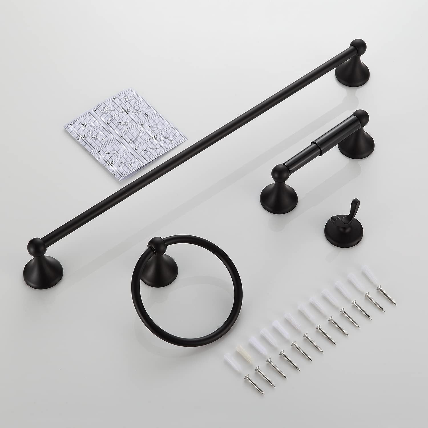 Bathroom Accessory Set, Matte Black Adjustable Expandable Towel Bar 4-Piece Bath