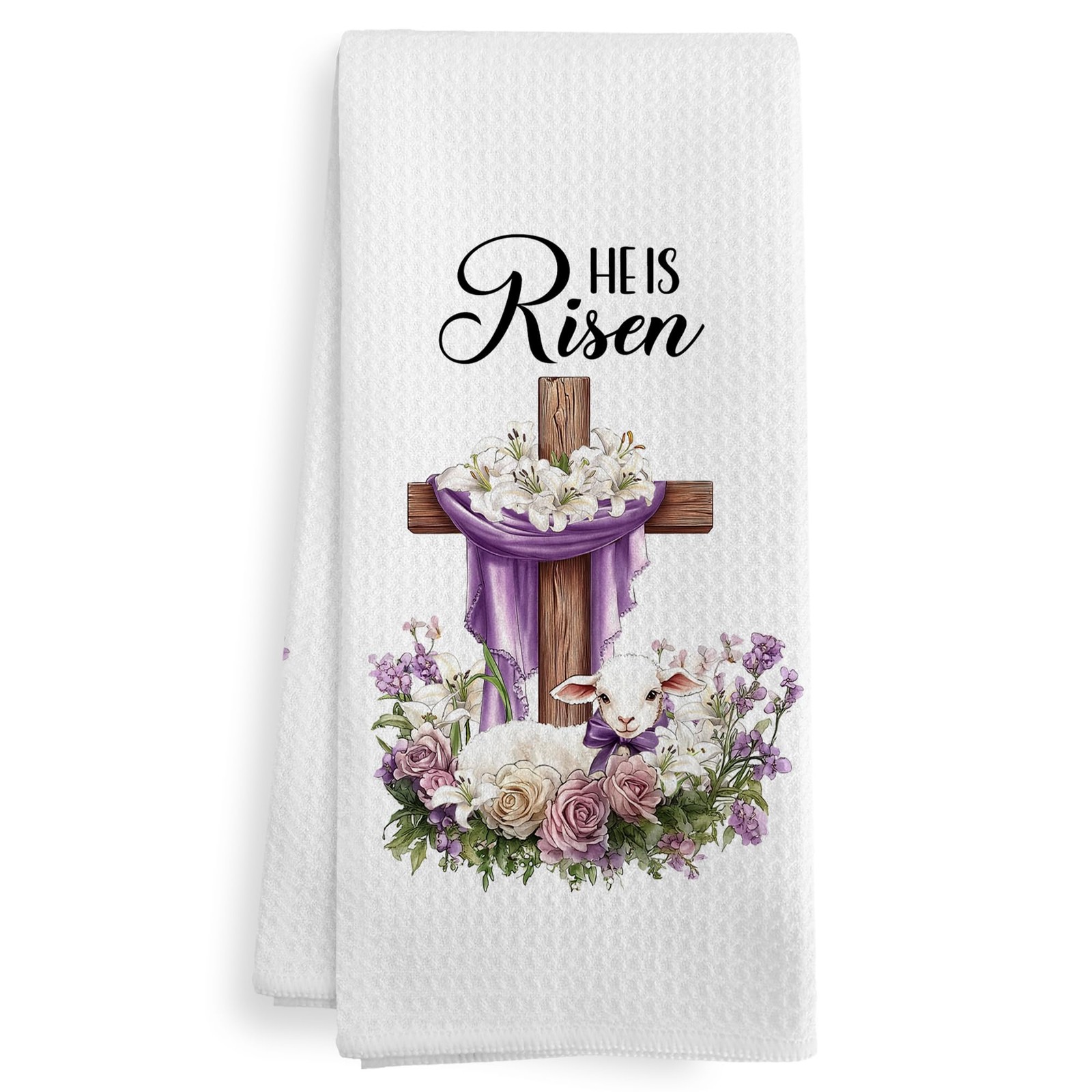 Christian Easter He is Risen Kitchen Towels, Farmhouse Jesus He is Risen East...