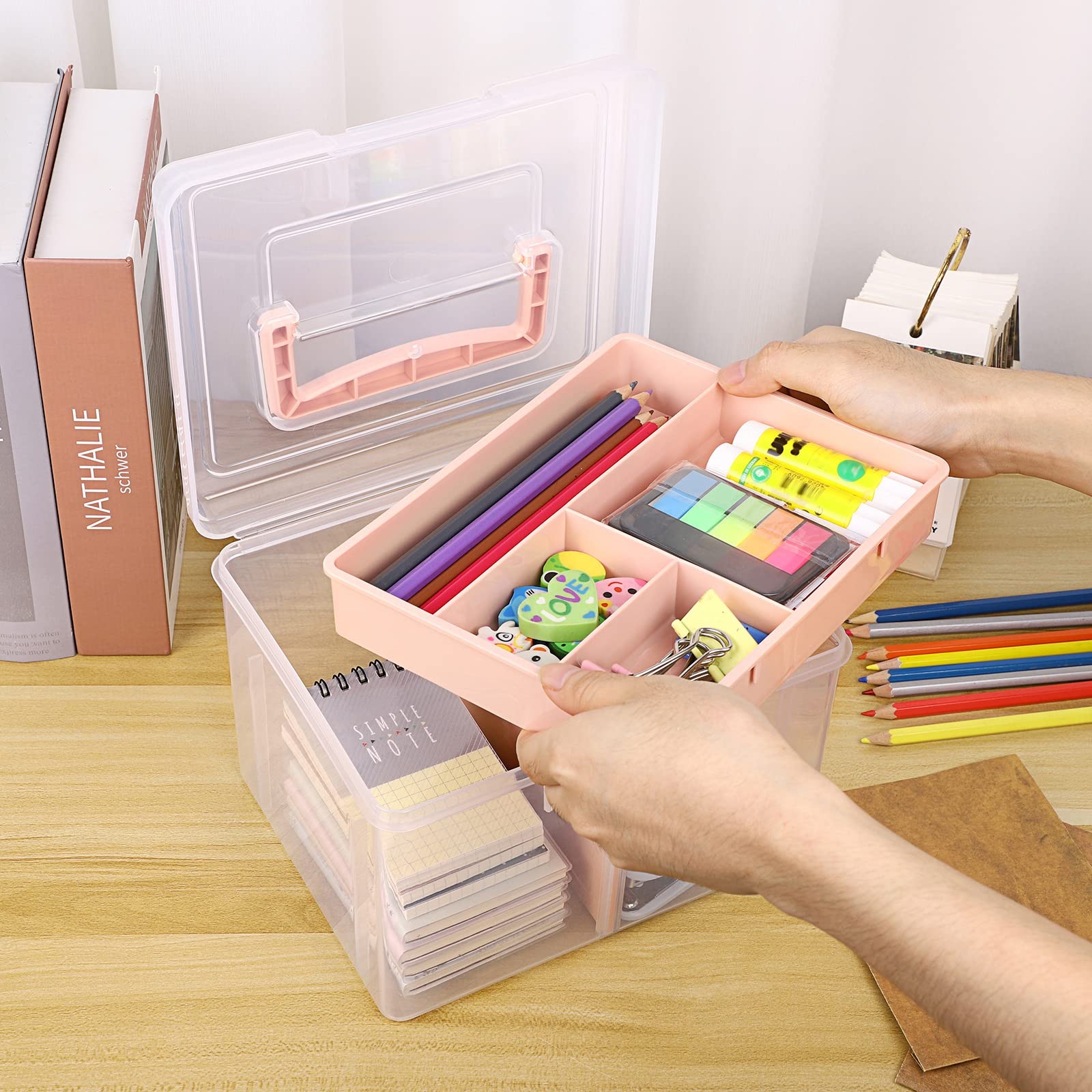 BTSKY 2-Layer Clear Plastic Storage Box w/ Removable Tray - Multi-purpose