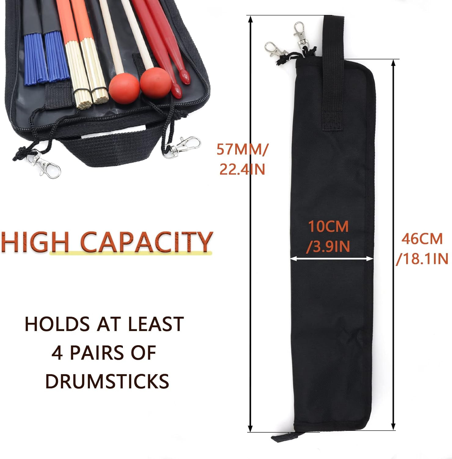 Portable Drumstick Bag - Small Storage Case with Hooks inside for Drum Set Malle