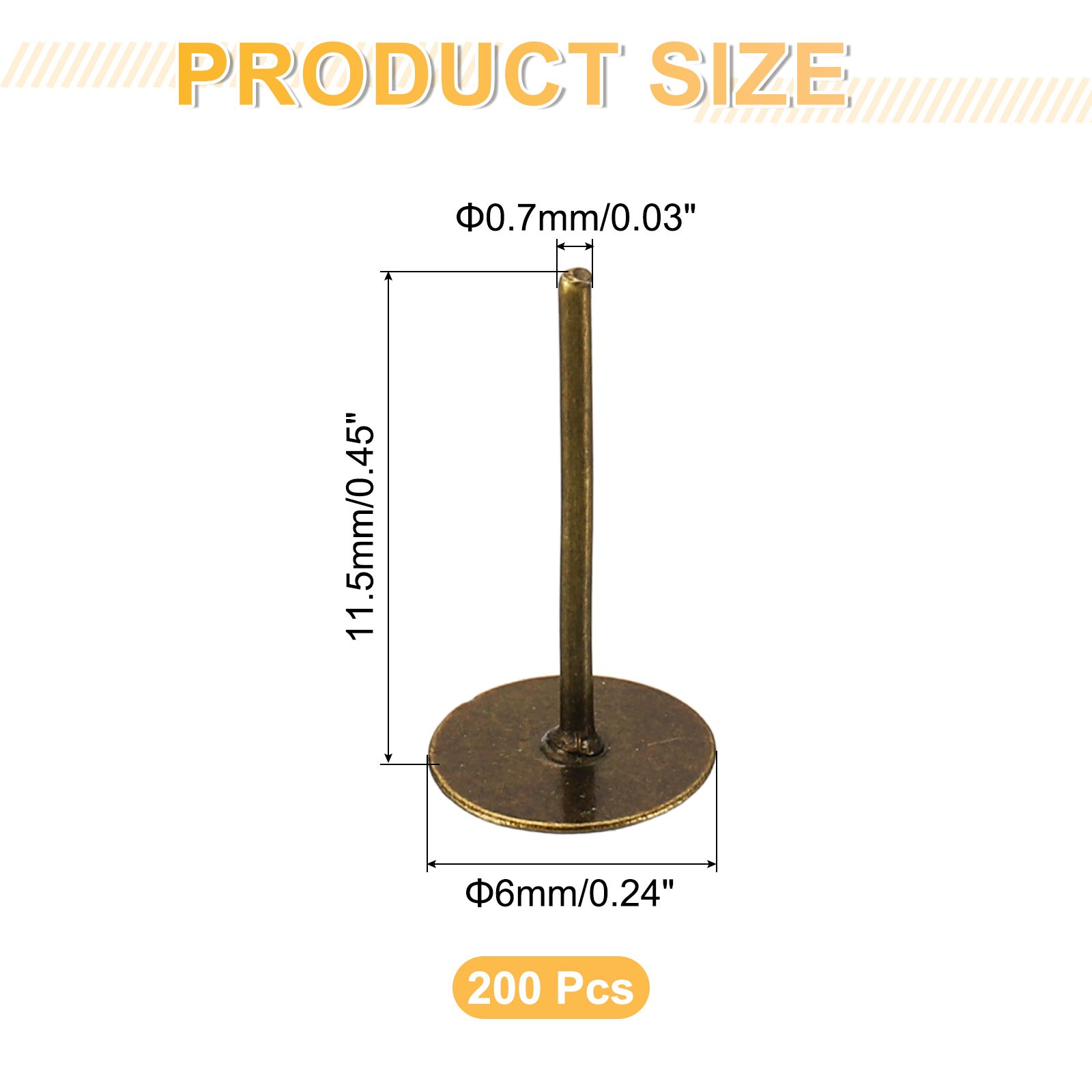 200Pcs Earring Posts and Backs, 6mm/0.24inch Earring Tray Studs, Bronze