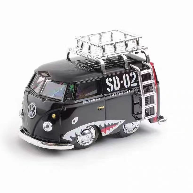 HY Model 1/64 1960 VW T1 Bus Diecast Car Model Black Shark Standard Collection