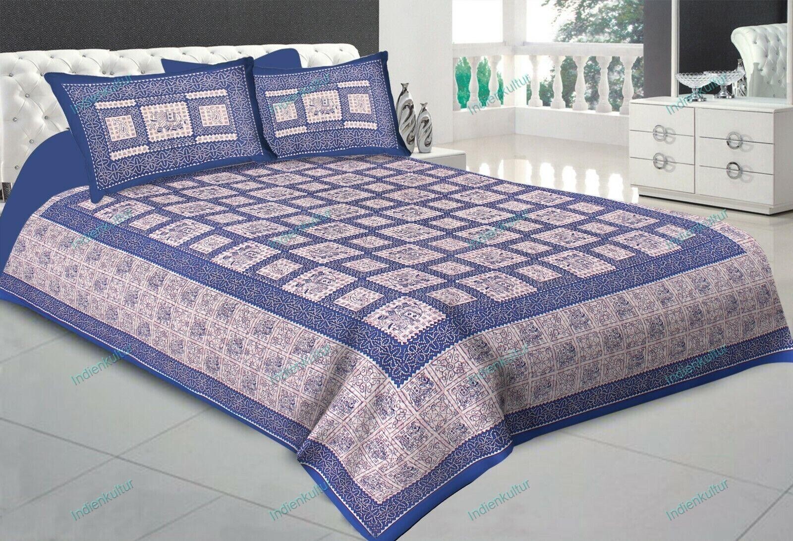 Jaipuri Geometric Printed Home Decor Cotton Double Bed Sheet With 2Pillow Cover