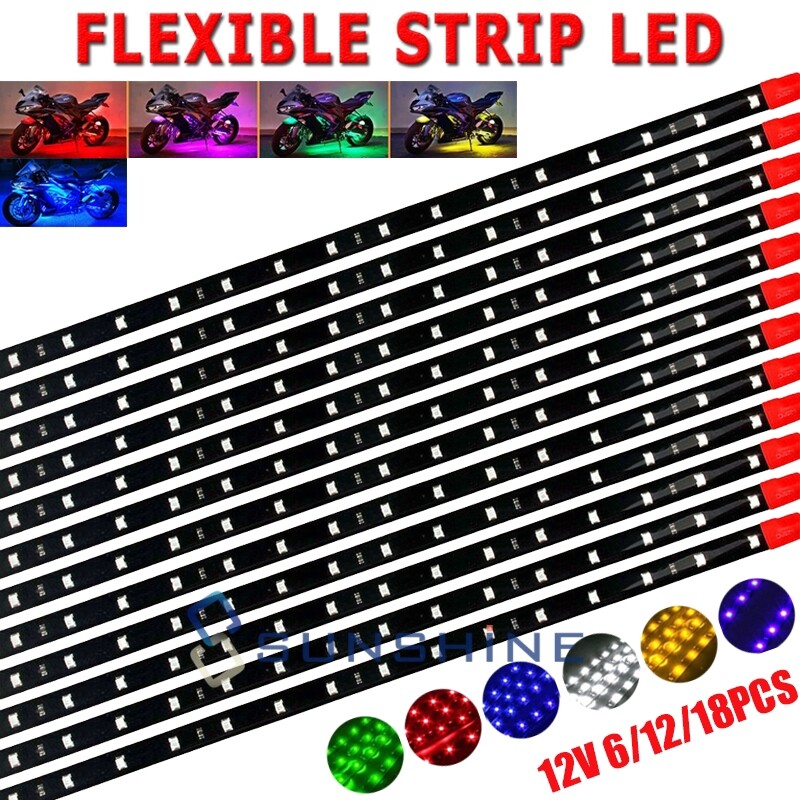 6/12x Waterproof 15SMD DC 12V Motor LED Strip Underbody Light For Car Motorcycle