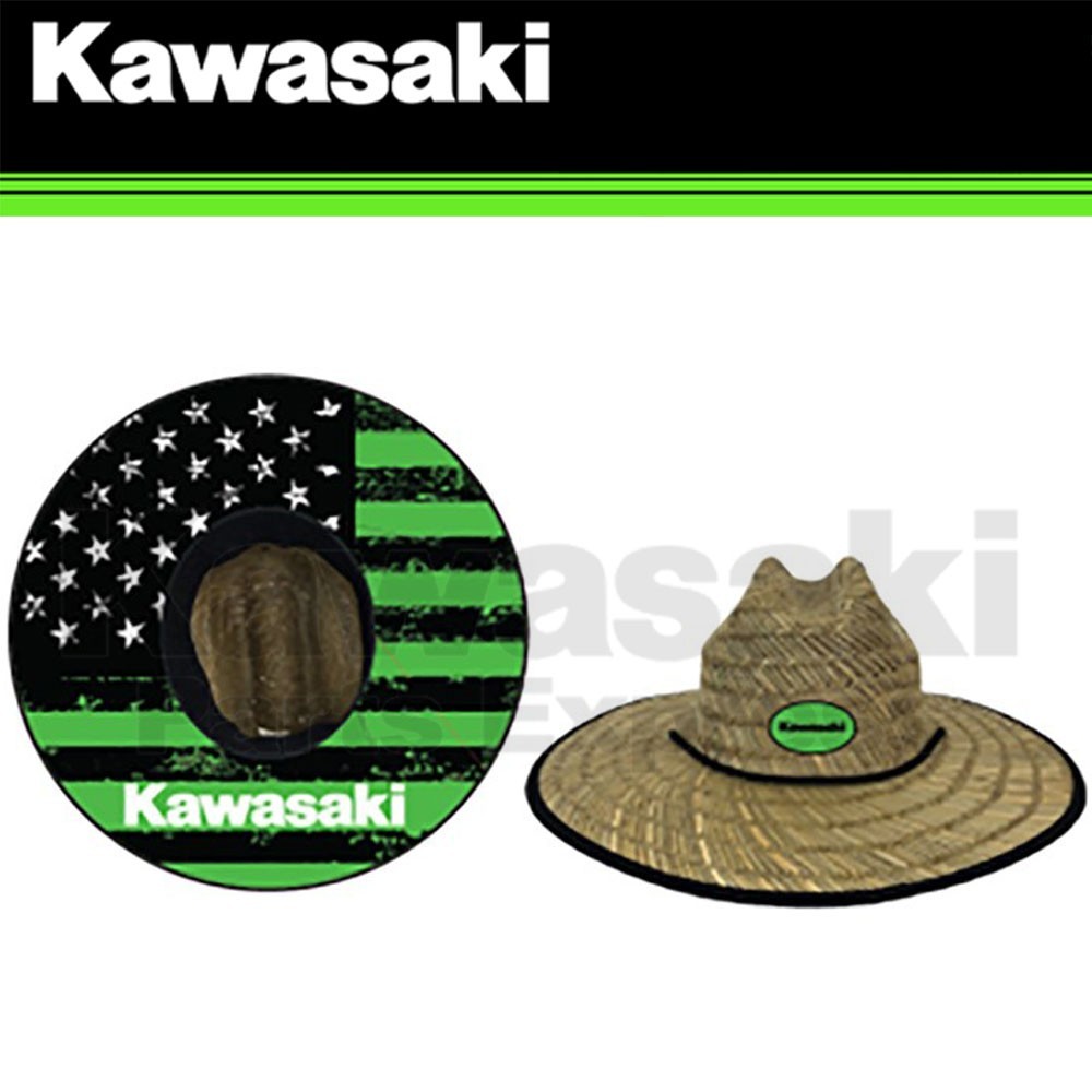 NEW GENUINE KAWASAKI FLAG STRAW HAT LARGE BRIM NATURAL STRAW KFG5-4148-GNNS