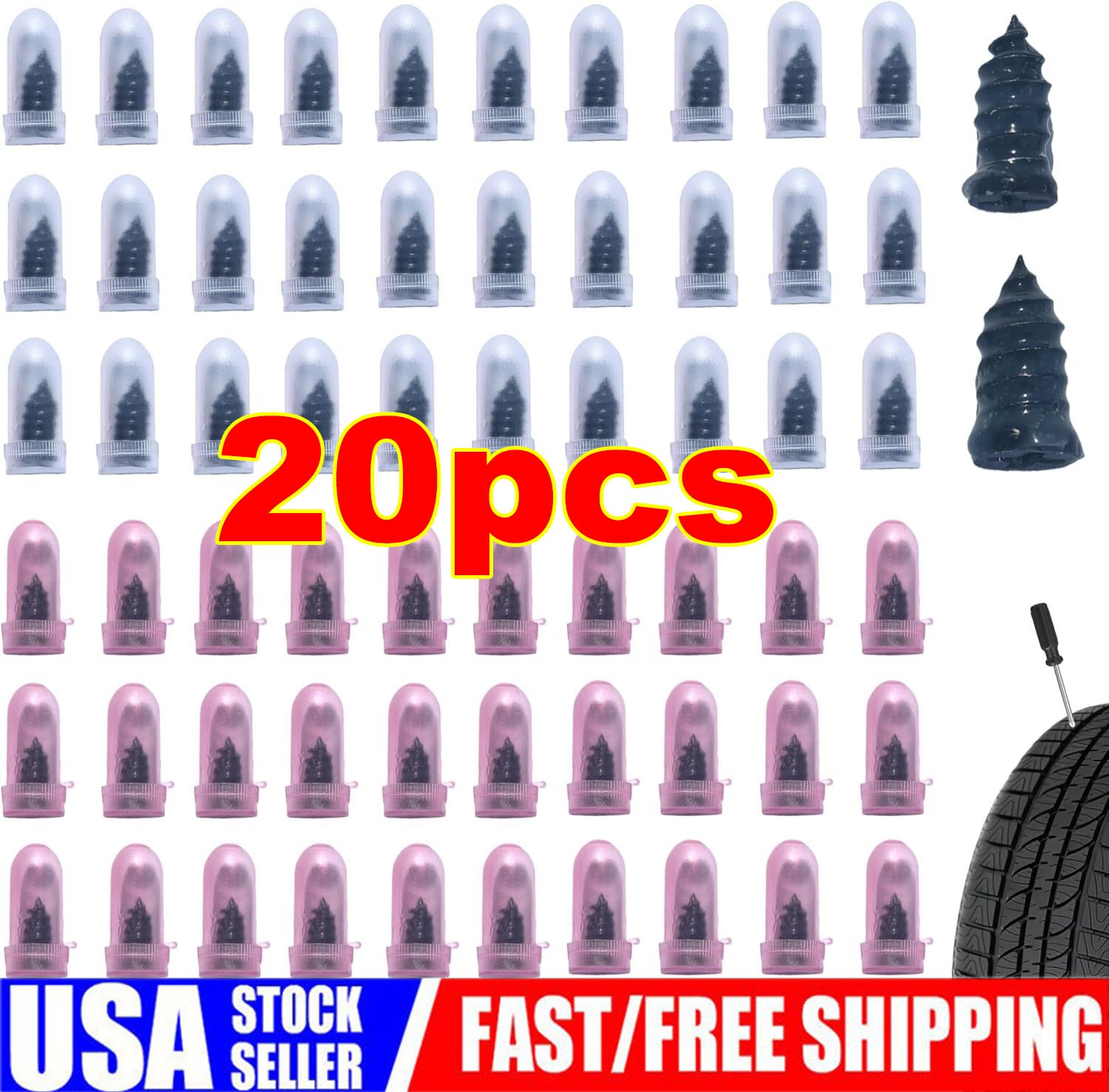 20 PCS Tire Repair Rubber Nail, Vacuum Tire Repair Kits Spiral Rubber Screws,