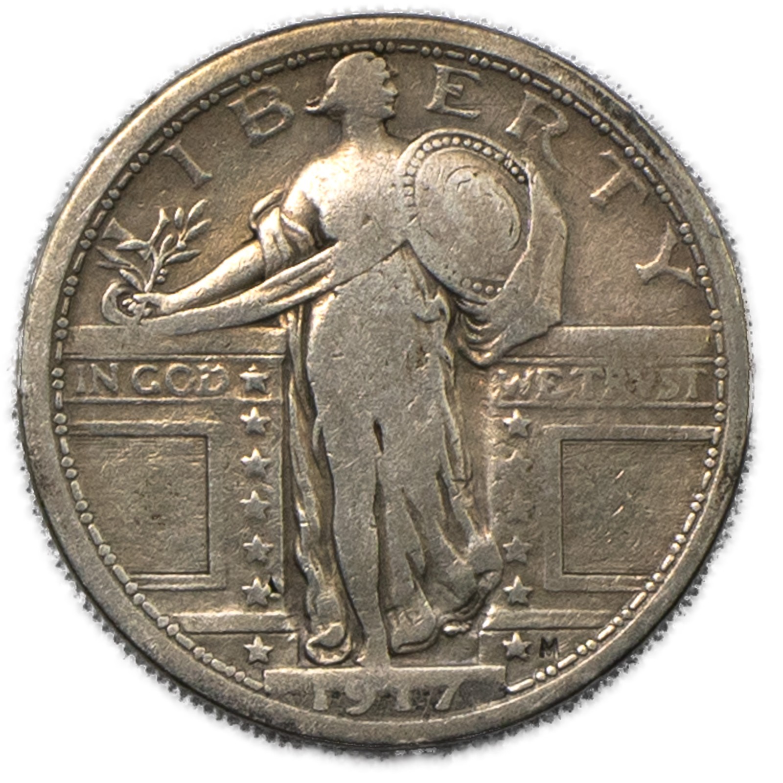 1917 P T1 Standing Liberty Quarter SLQ 25c Very Fine VF+