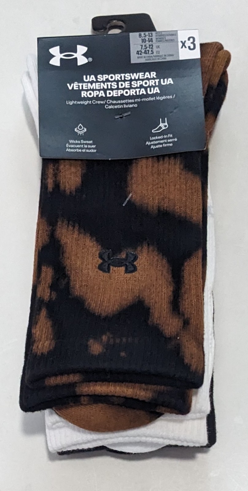 Under Armour Sportswear Crew Cotton 3 pack 1390130  men's socks 8.5-13 New $24