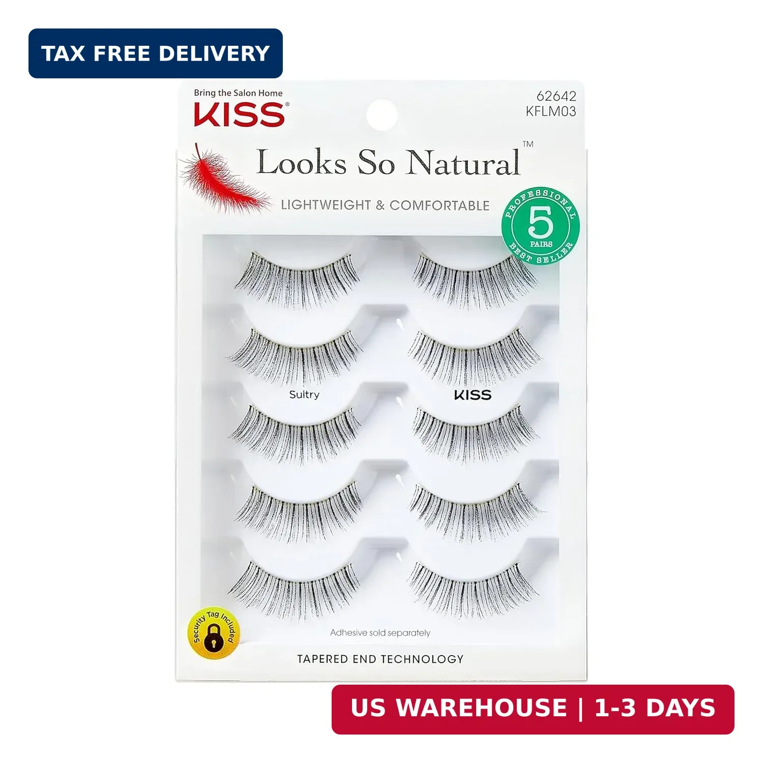 Kiss Looks So Natural, False Eyelashes, 'Sultry', 12 mm, Includes 5 Pairs Of Las