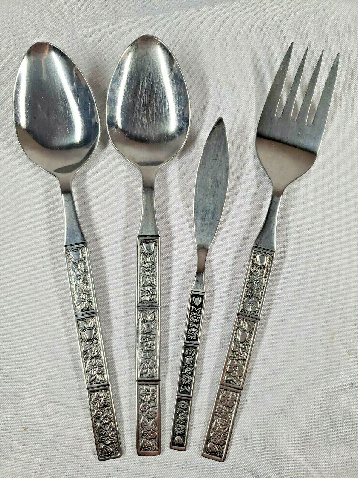 4pc NORTHLAND Spring Fever Stainless Serving Set Flatware Fork Spoons Knife