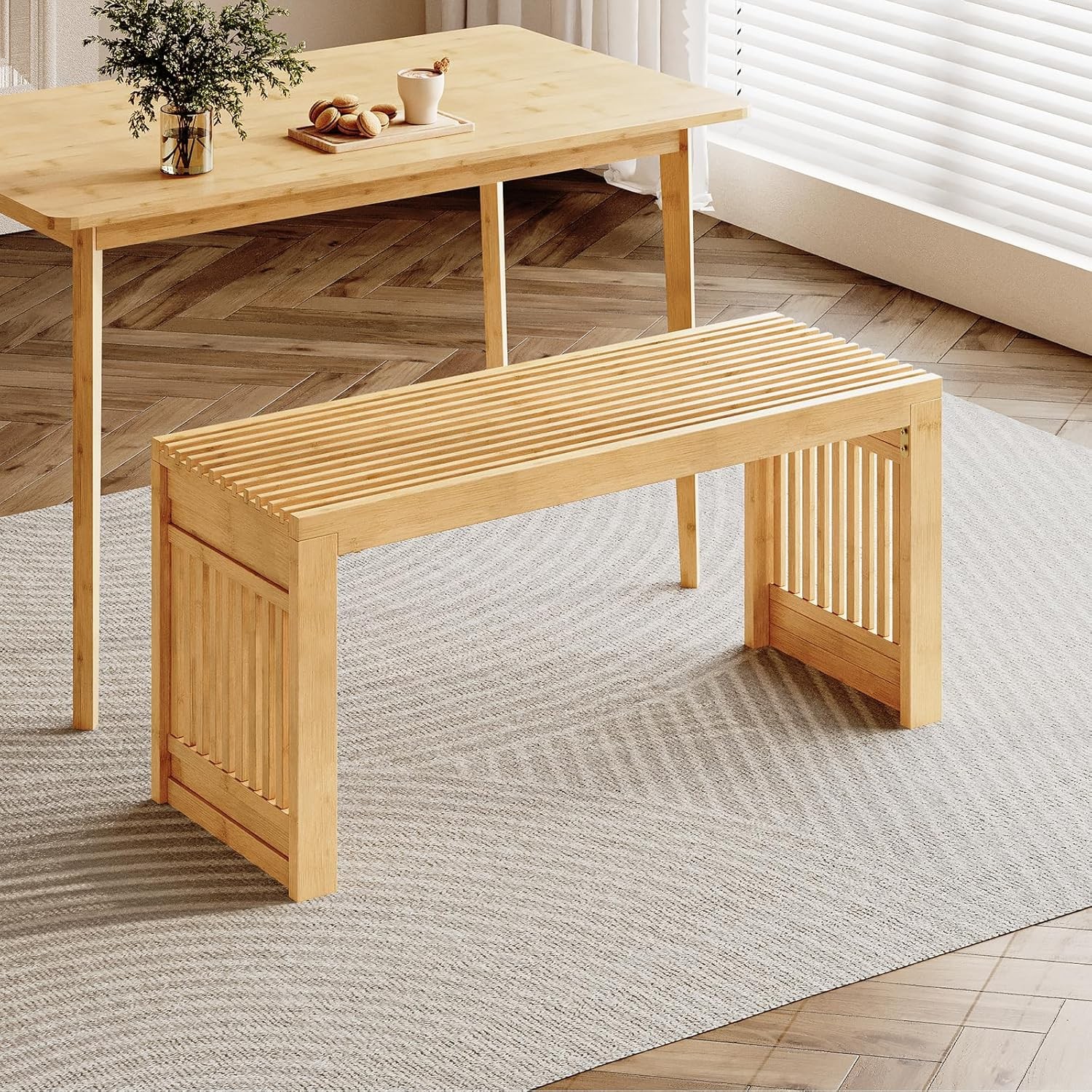 Bamboo Dining Bench 35 inch Farmhouse Kitchen Table Bench Solid Bamboo Dining