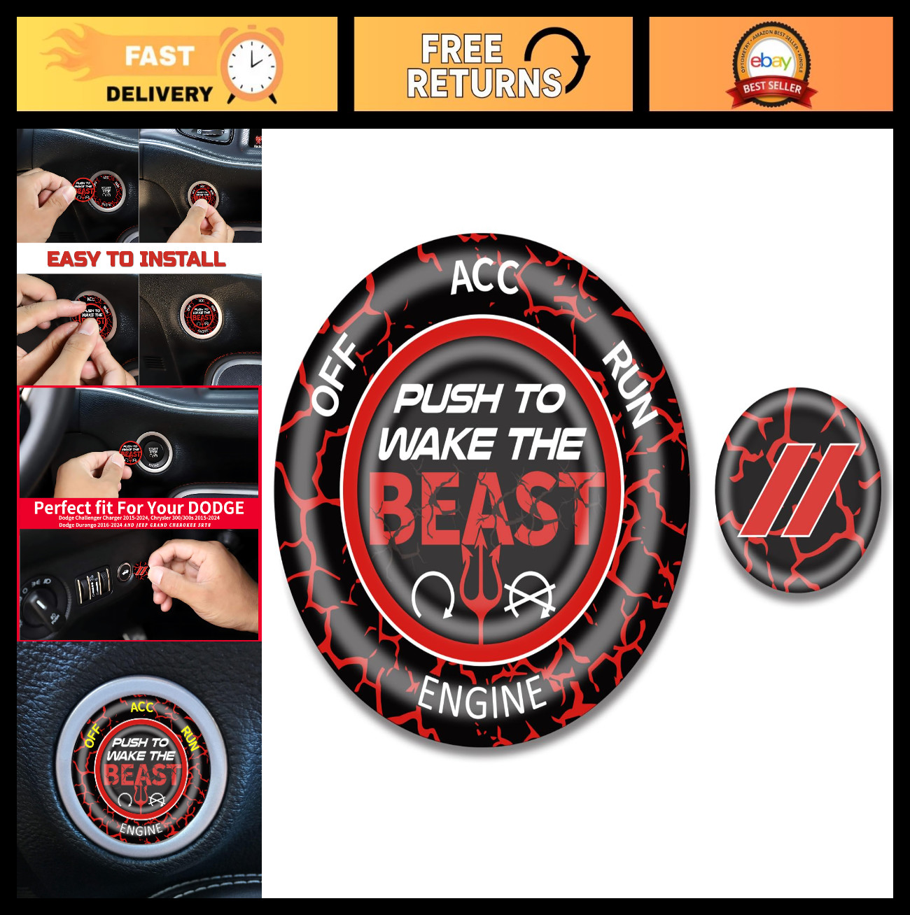 Push Start Button Cover for Dodge Challenger Charger Durango Ram 1500 2015-2025