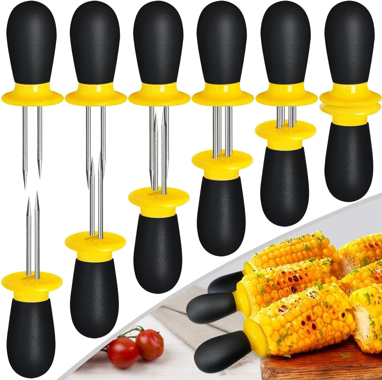 12 Pcs/6 Pairs Corn Holders, Stainless Steel Corn Cob Holders Corn on The Cob Sk