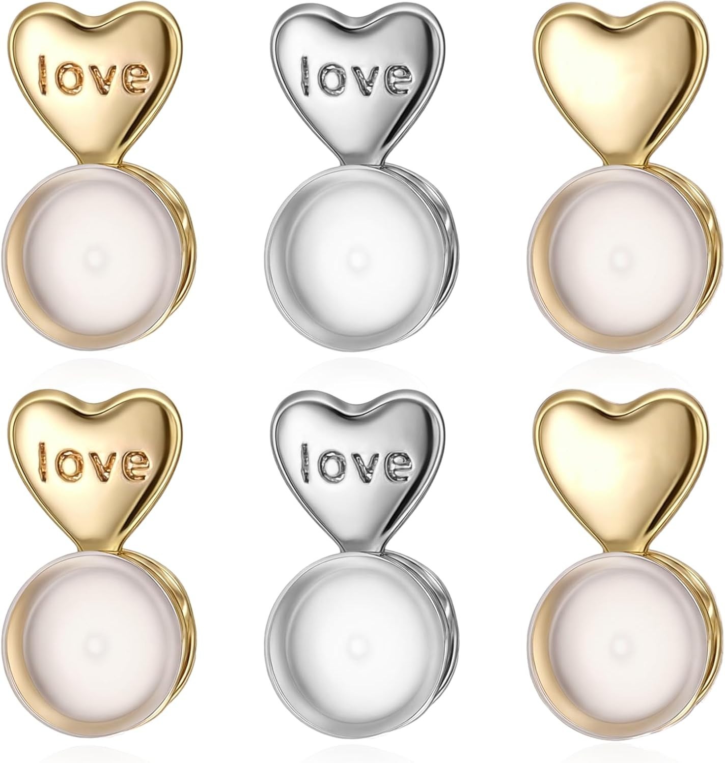 6PCS Silicone Heart Earring Lifter Backs for Droopy Ears Heavy Stud Support