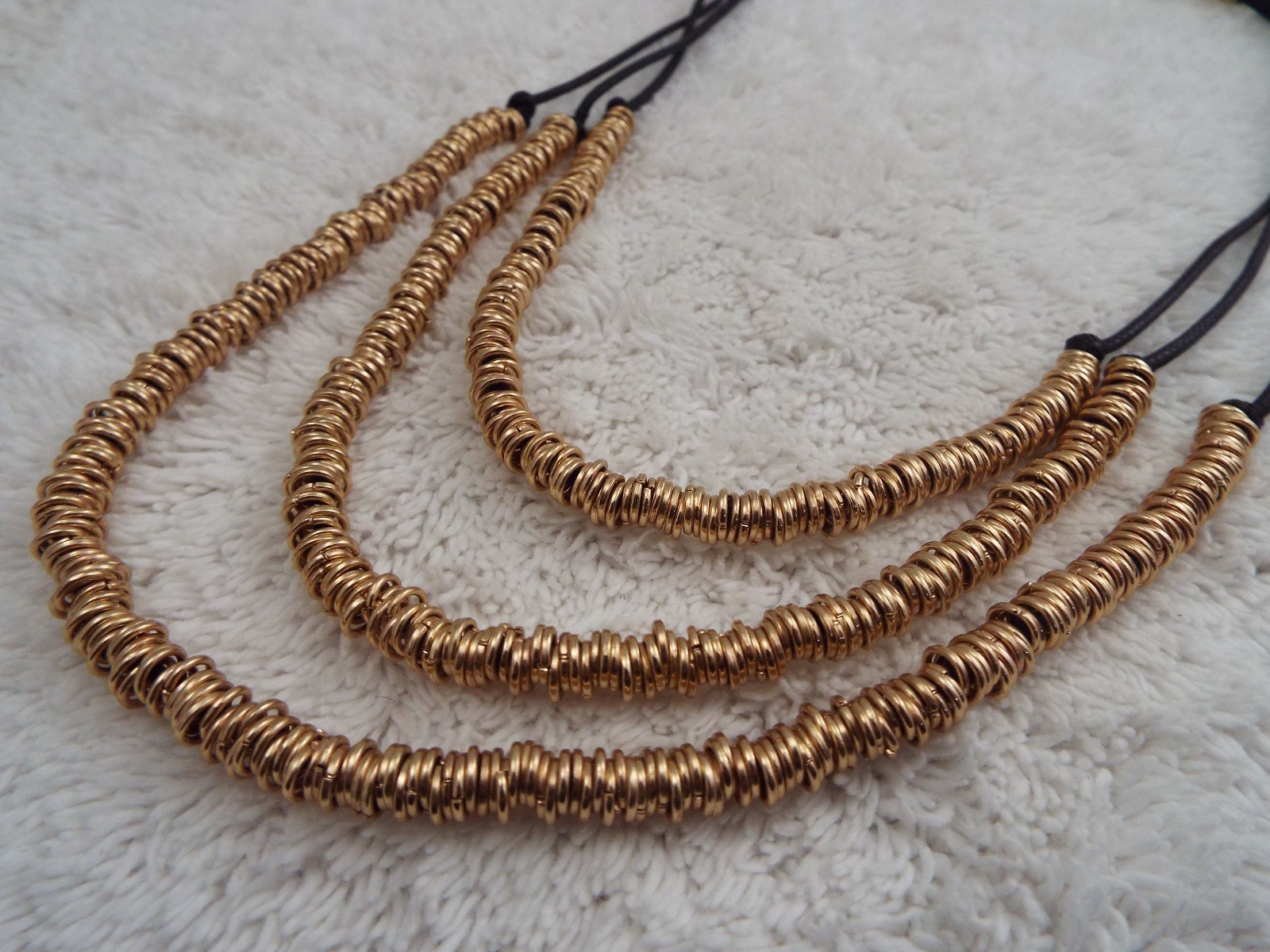 Black Cord Rings Multi Strand Necklace (A74)
