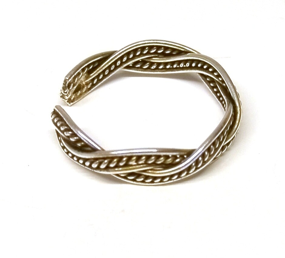 Handmade 925 Solid Sterling Silver Twisted Patterned Toe Ring - 4 mm Wide