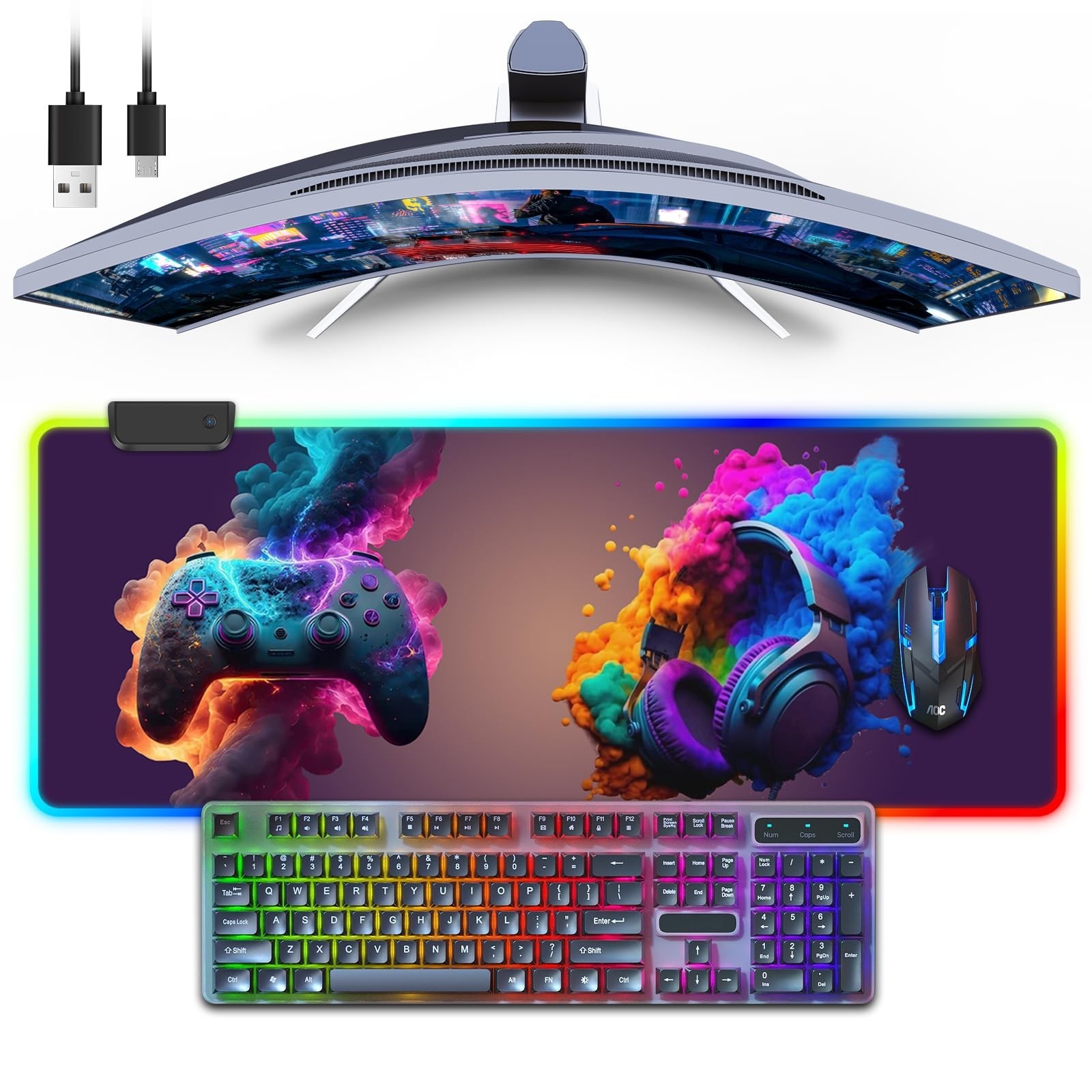 RGB Gaming Mouse Pad, Large Mousepad with LED Light 13 Light Modes Touch Cont...
