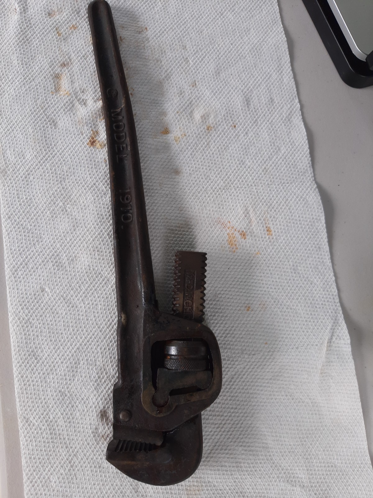 RARE Antique Cochran 18" pipe wrench model 1910 patented 1908