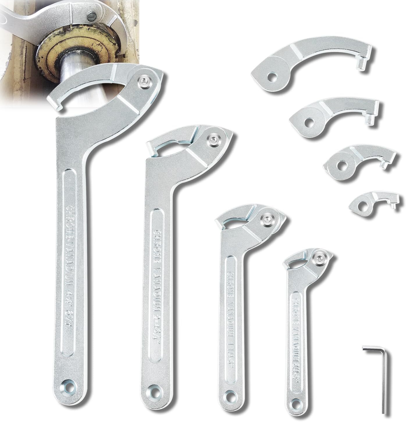 Pin Spanner Wrench Set –3/4" to 6-1/10 Range – Adjustable Wrenches Tools - 9PACK