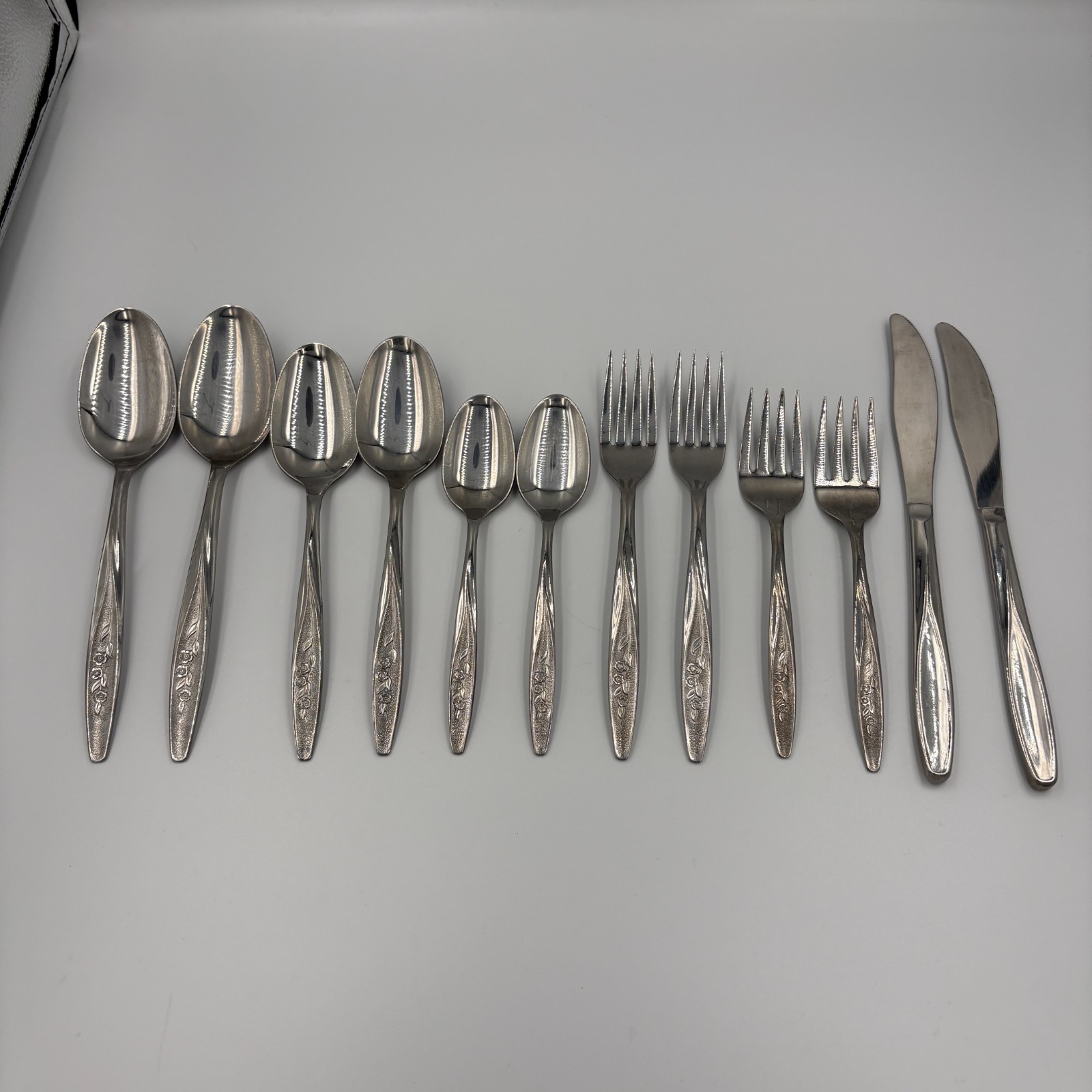 Superior Stainless Steel Flatware USA Radiant Rose Fork Knives Spoons 12 pc.