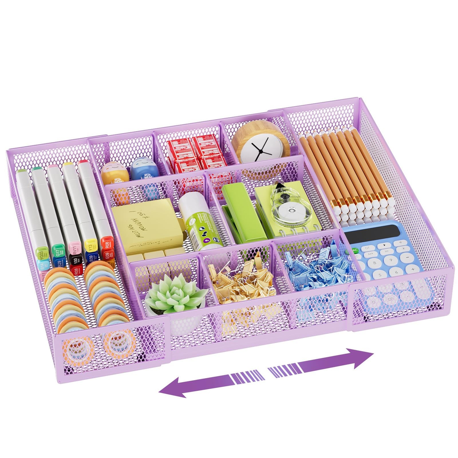 Marbrasse Expandable Desk Drawer Organizer, Mesh Drawer Organizer Tray with 10 A