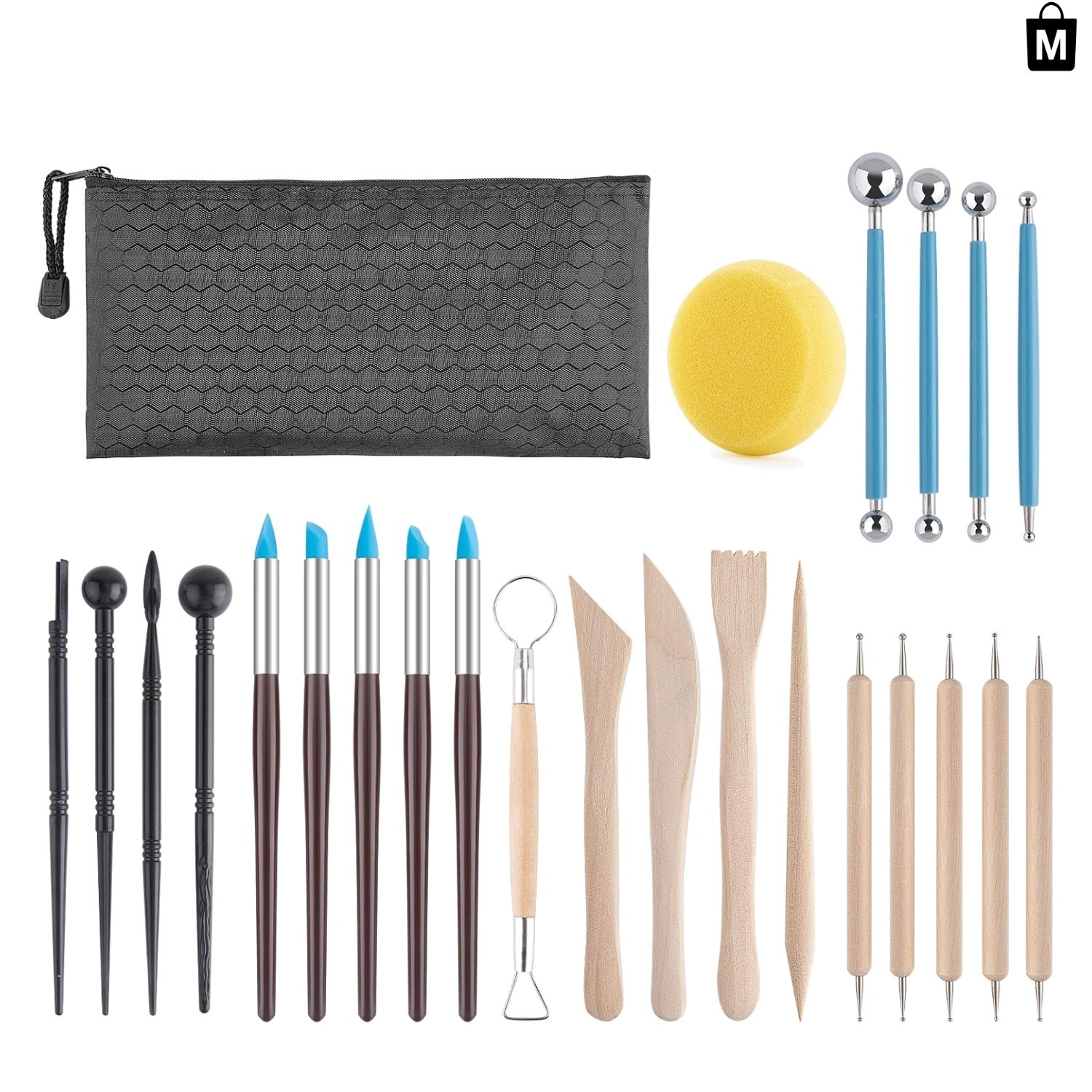 25 PCS Professional Clay Sculpting Tools with Black Storage Bag for Easy Use