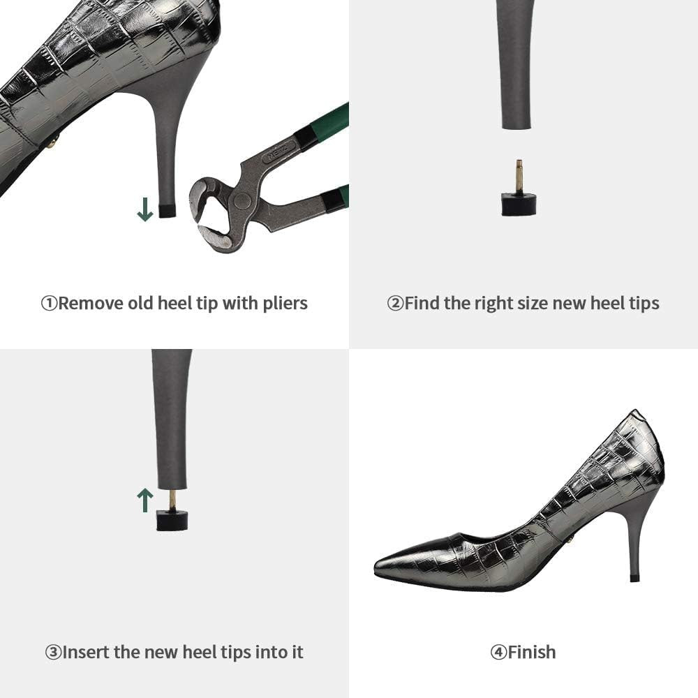 High Heel Tips Replacement Kit, Black Taps Caps Replacement Repair, U-Shape Dowe