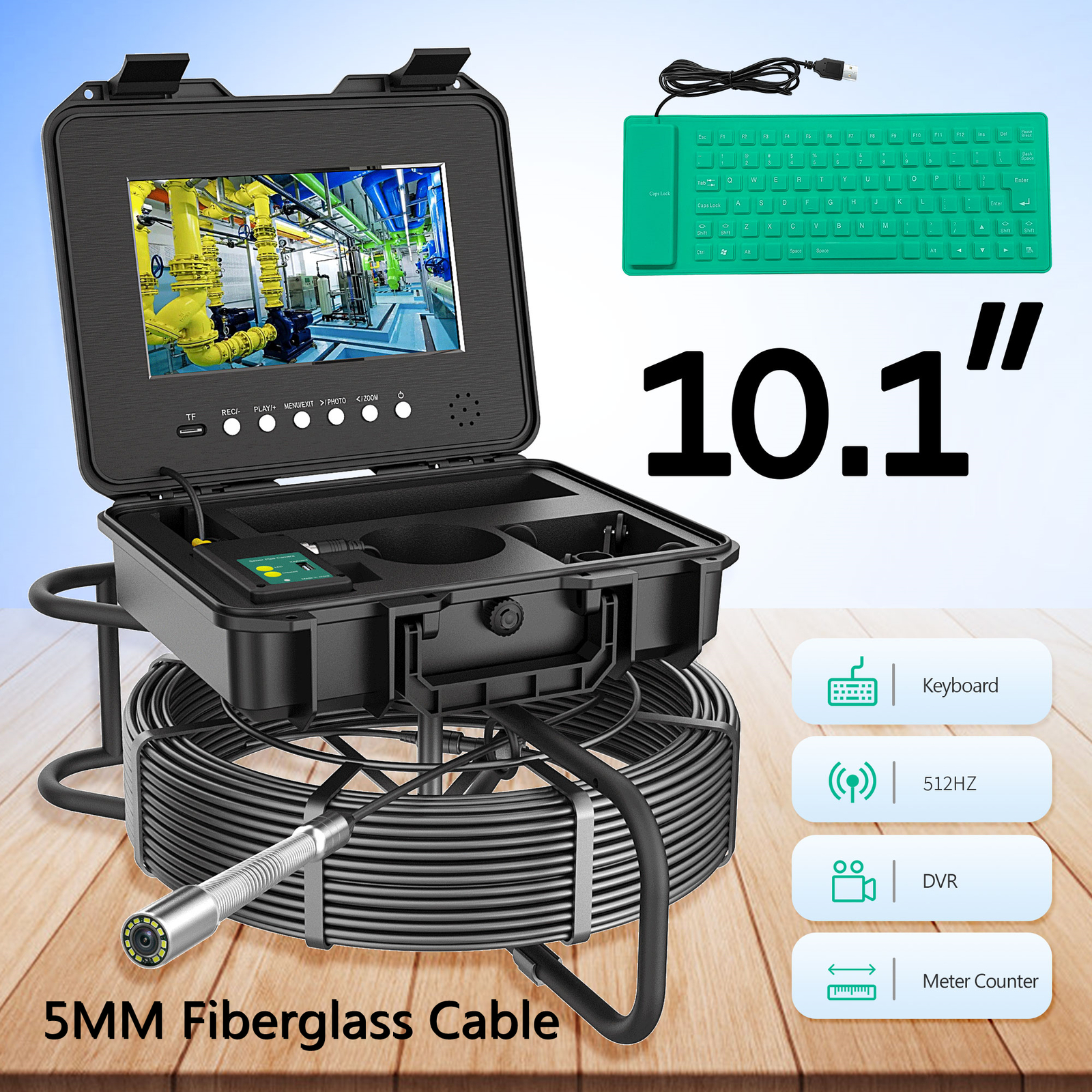 10.1" Pipe Sewer Drain Inspection Camera DVR Self-Leveling Endoscope system 50M