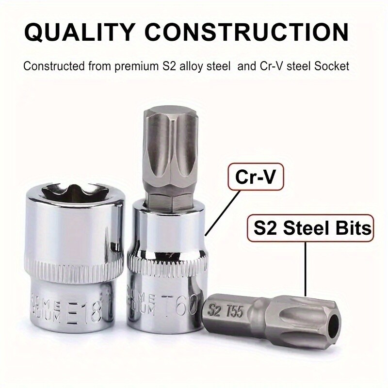 34-Piece E-Socket Set Handheld Tool with Ratchet Interface