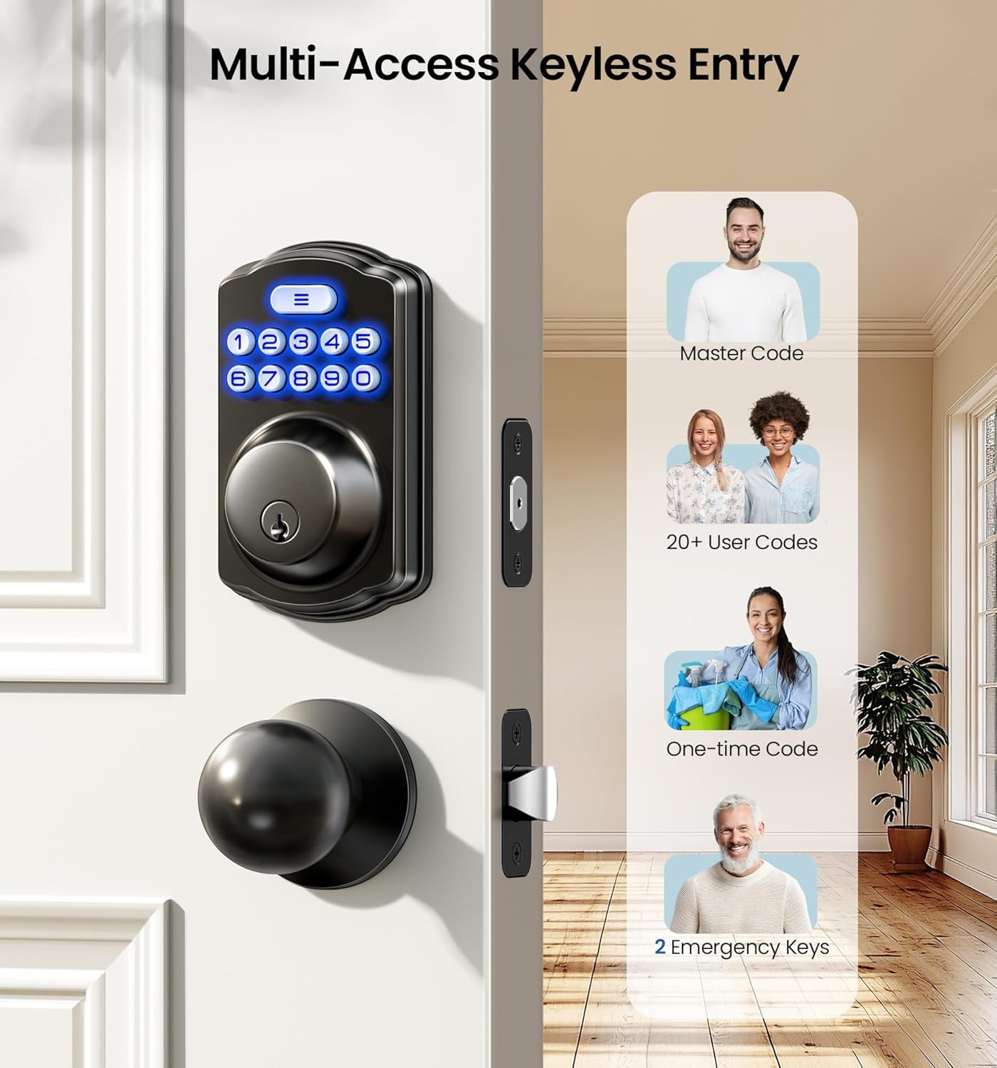 Keyless Entr DoorLock2 Knobs Electronic Backlit Keypad Deadbolt with Handle Set