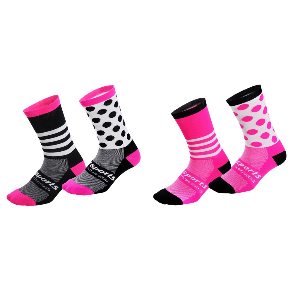 2Pairs Cycling Socks Riding Bicycle Bike Sports Ankle Socks XC MTB Pink Black
