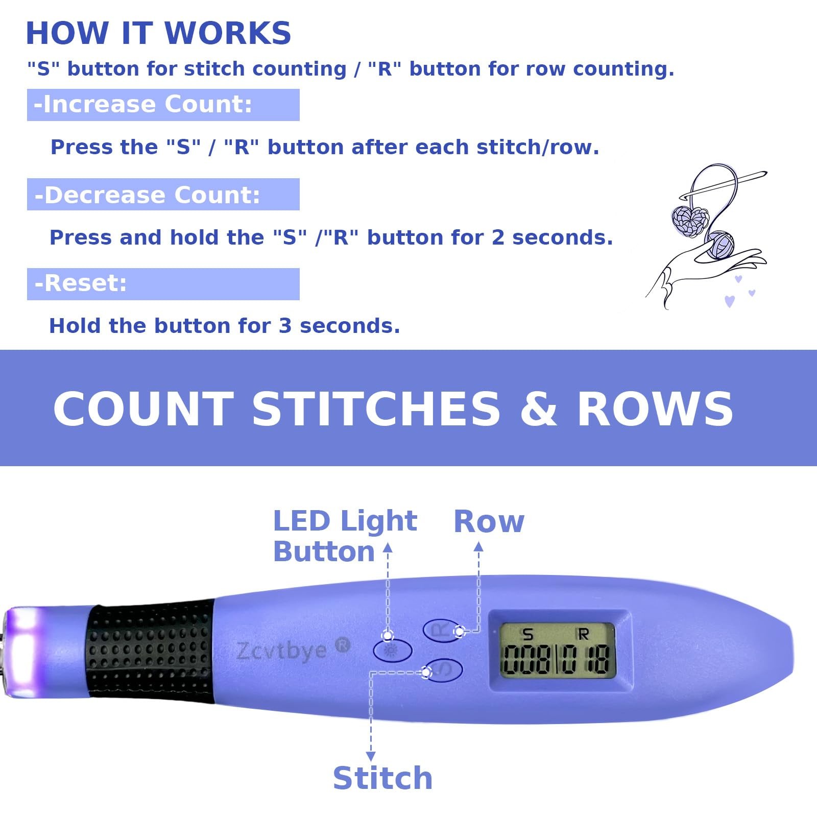 18 Size Counting Crochet Hook for Beginners, Lighted Led Digital Row Stitch C...