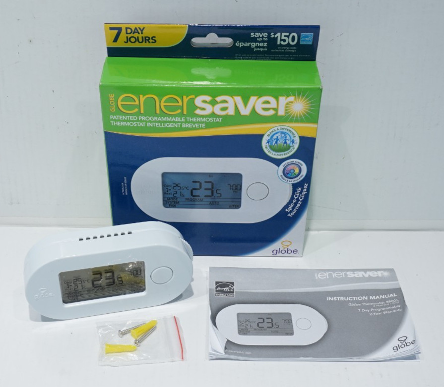 GLOBE SPIN-N-CLICK 7-DAY PROGRAMMABLE COLOR BACKLIGHT SCREEN THERMOSTAT 59005