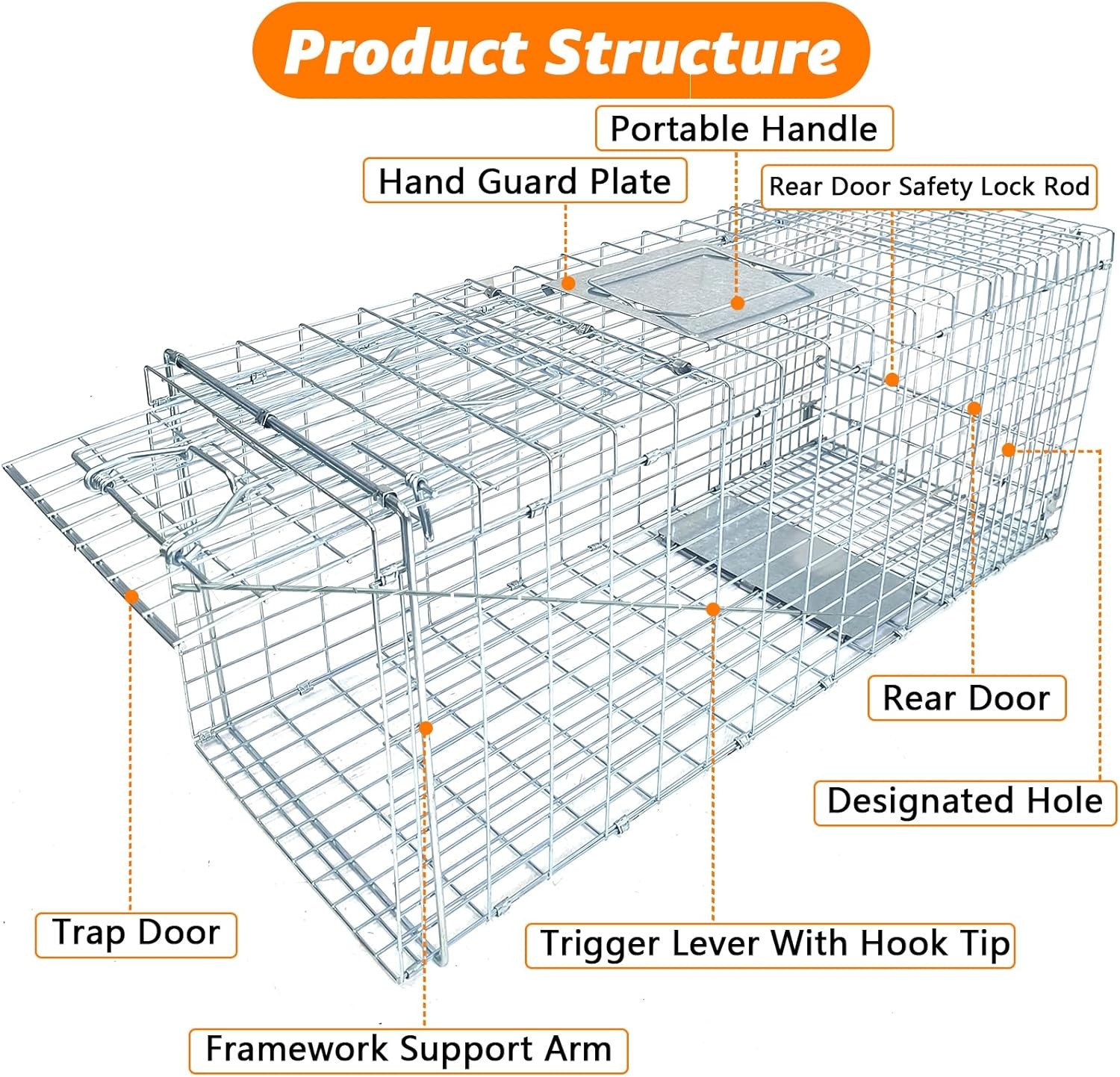 Live Animal Trap Cage, Foldable 37“ Humane Live Trap Cage for Foxes, Coyotes