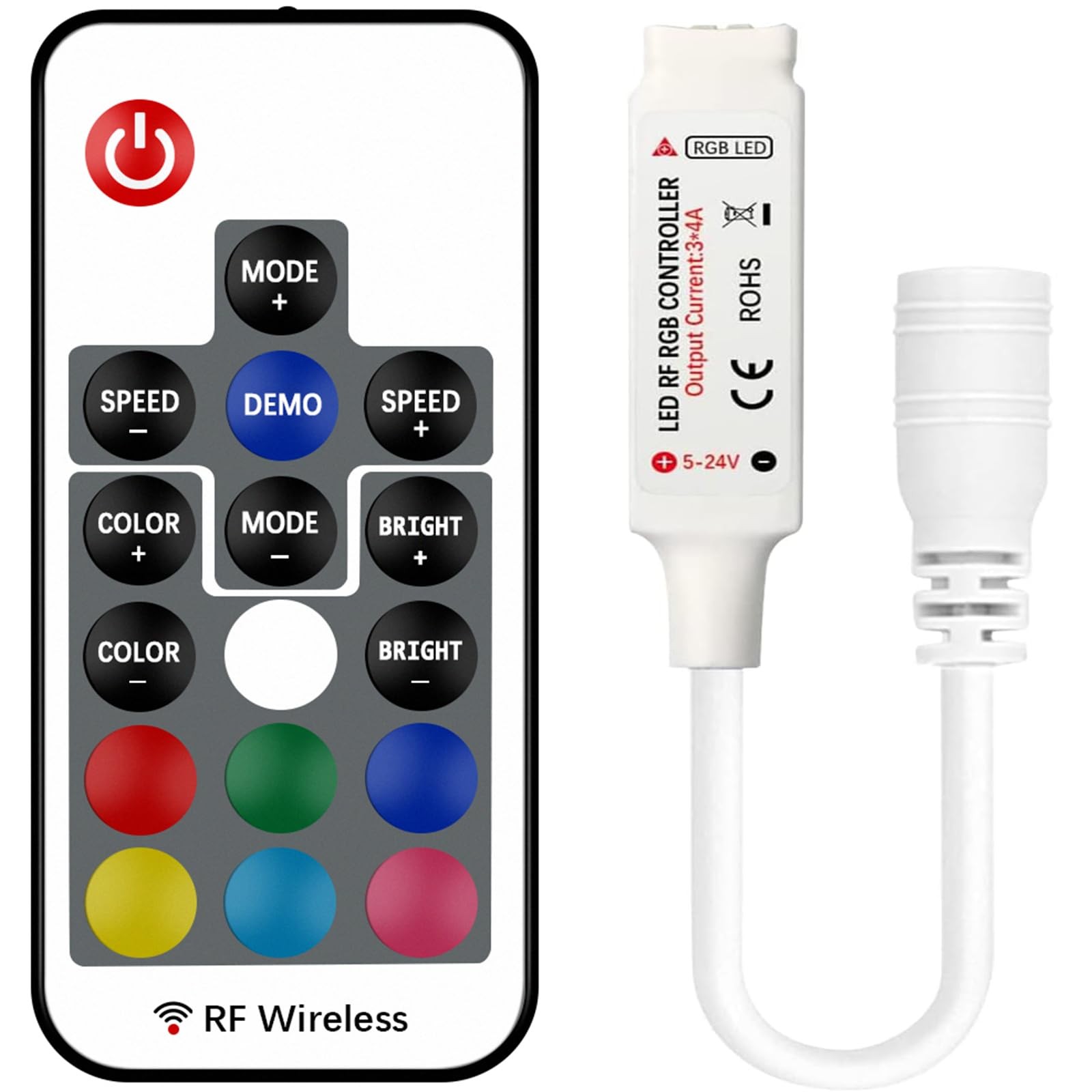 VIPMOON 17 Key RF Wireless Remote LED Controller, DC 5V/12V/24V Mini RGB