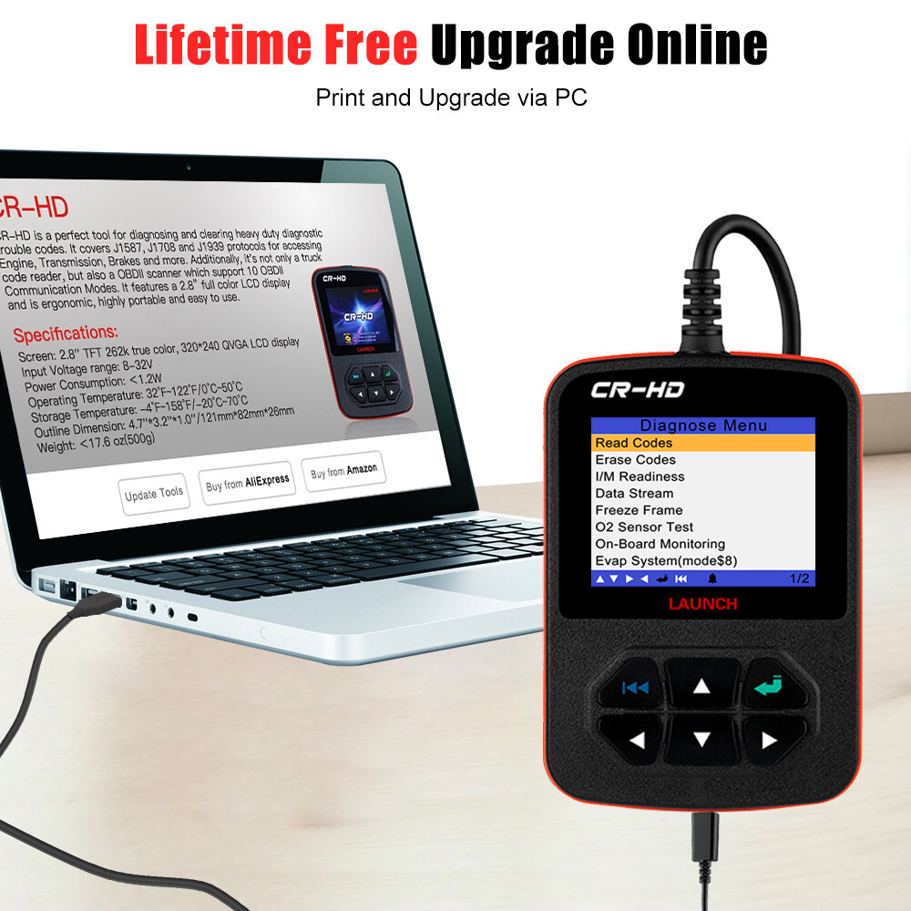 LAUNCH SCANNER CR-HD HEAVY DUTY TRUCK DIAGNOSTIC TOOL OBD2 CODE READER 6&9PIN