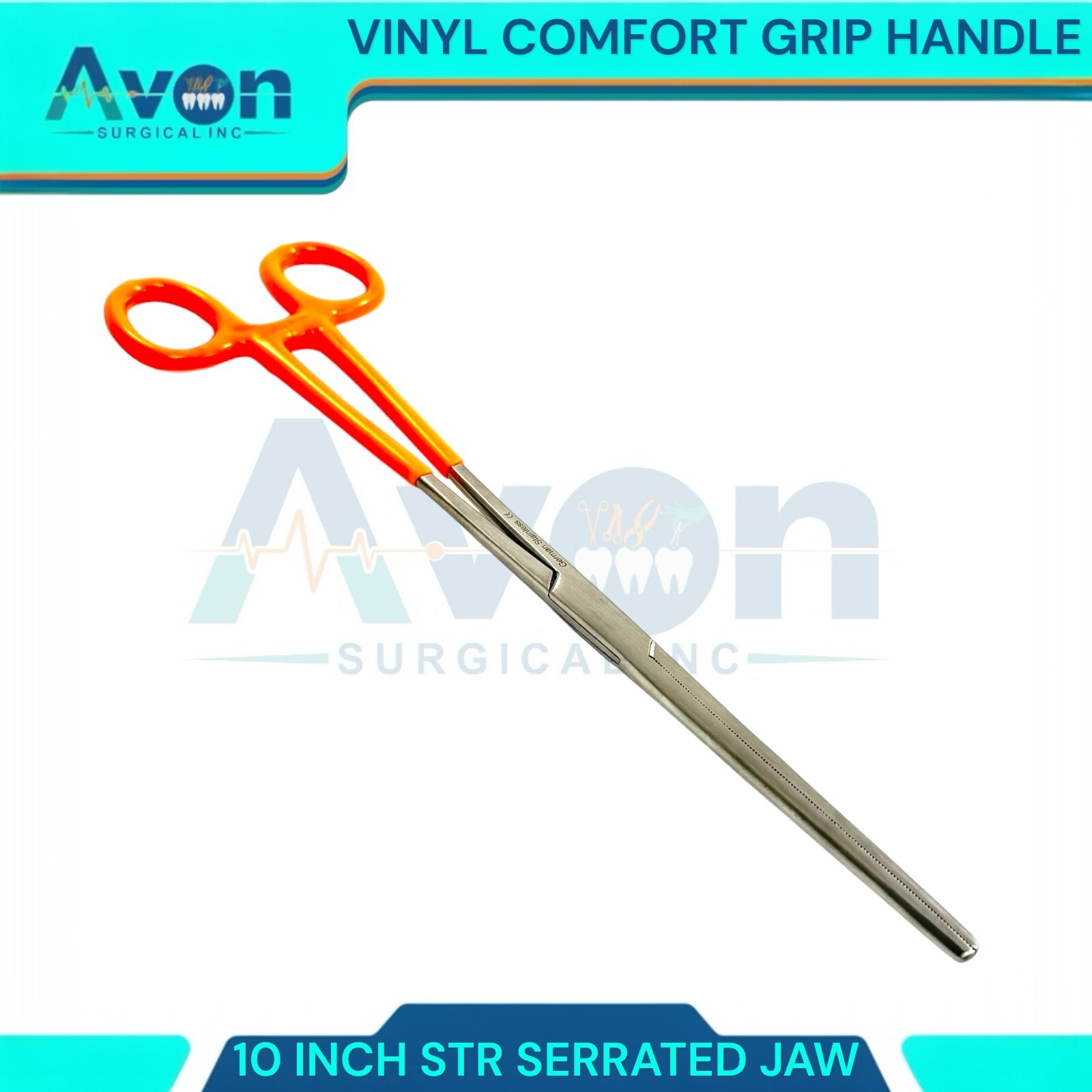 GERMAN STAINLESS ROCHESTER PEAN HEMOSTAT FORCEPS STR SERRATED TIP 10"-ORANGE