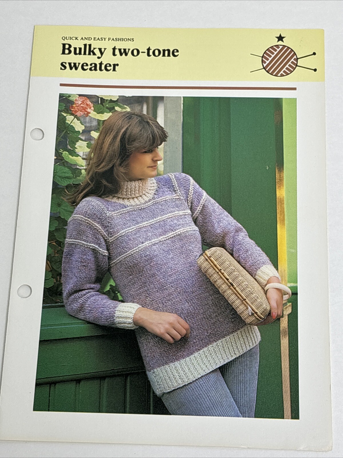 Bulky Two Tone Sweater Women's Knitting Pattern Card
