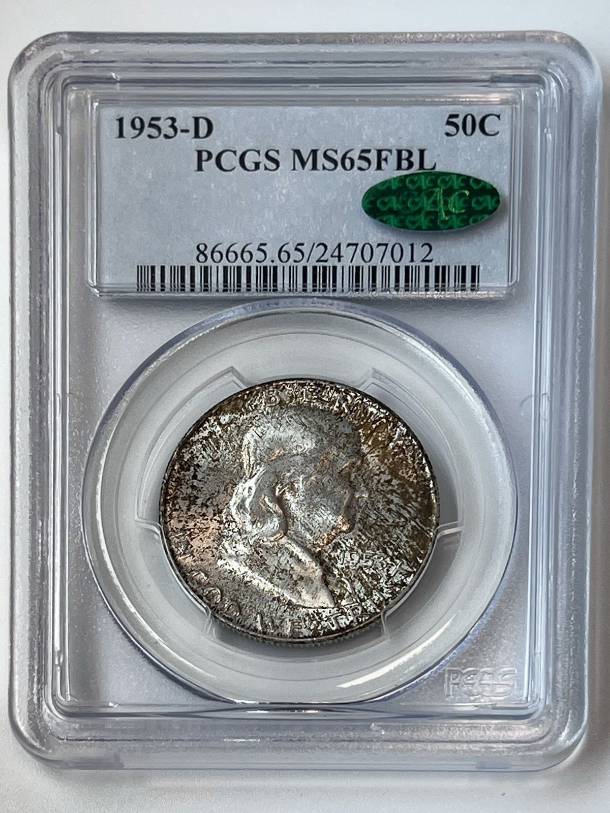 1953-D Ben Franklin Half Dollar 50C PCGS MS65FBL CAC STICKER