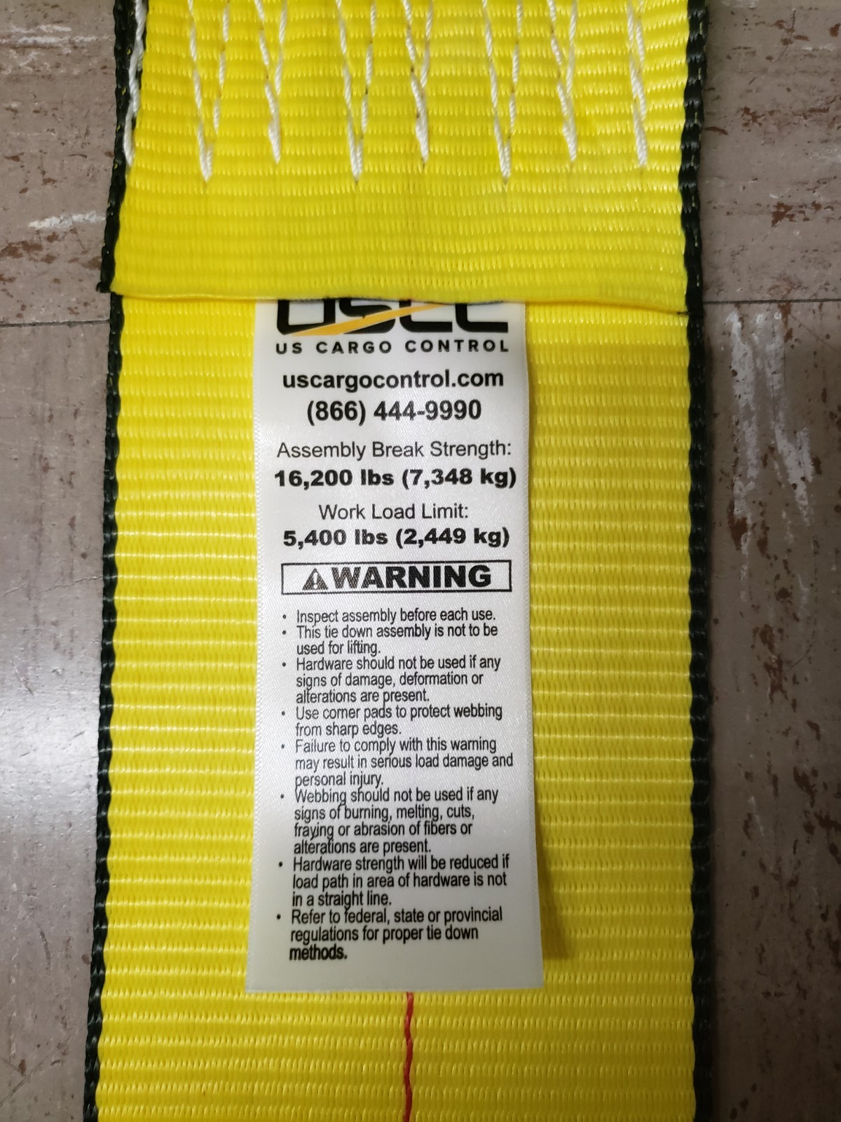 Qty/2 U.S. Cargo Control CUS-410DR4-Y 4" x 10' Cargo Strap w/ D Ring - Yellow