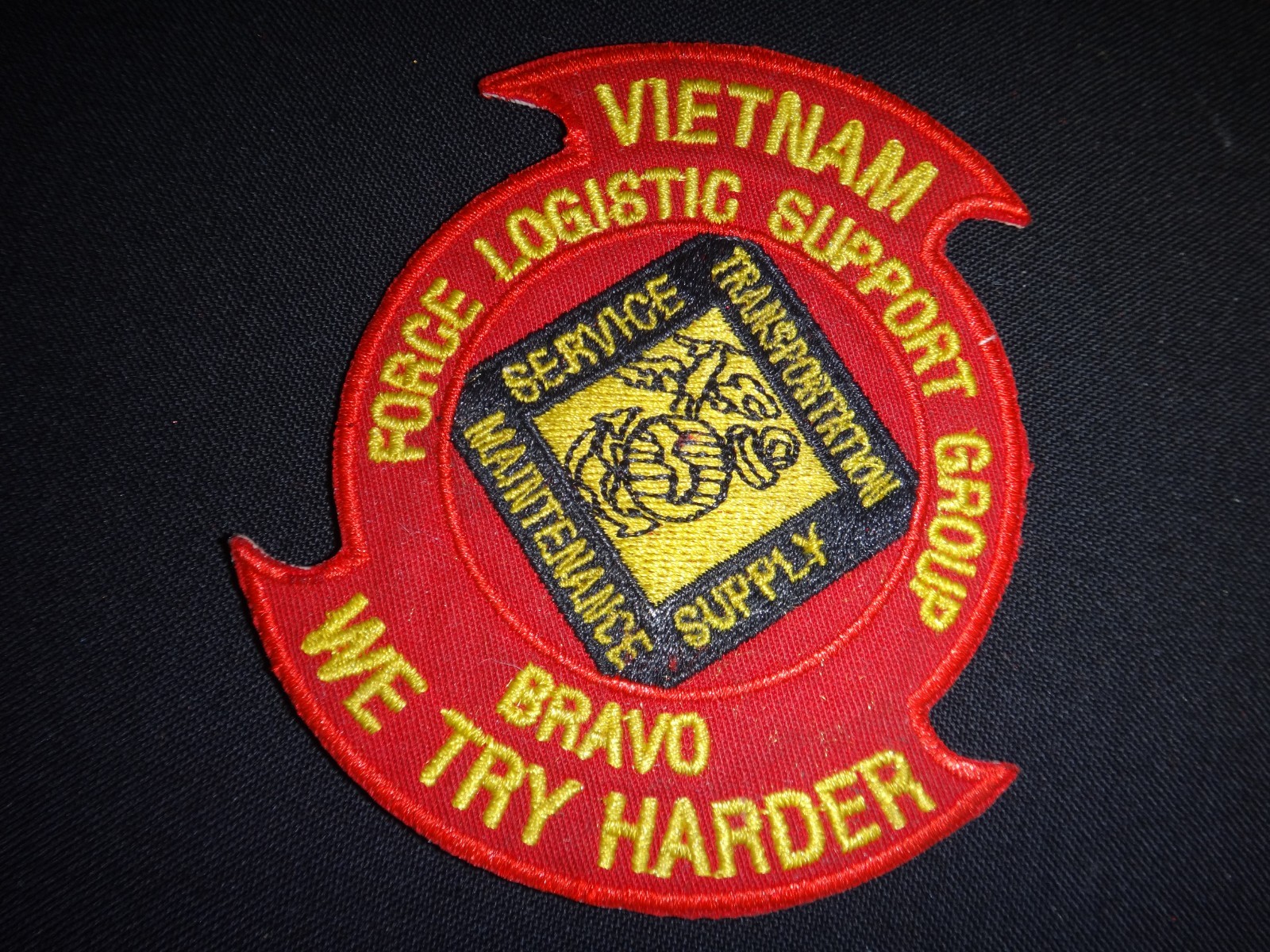 Vietnam War USMC FORCE LOGISTIC SUPPORT GROUP - BRAVO motto WE TRY HARDER Patch