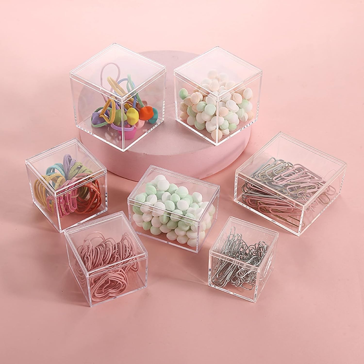 Small Acrylic Box Clear Display Case Plastic Square Cube 2 Packs Candy Box wi...