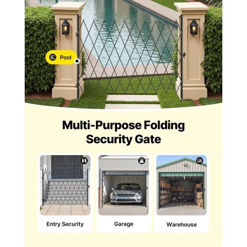 Single Folding Security Gate, Lockable Scissor Gate with 360?° Swivel Caster