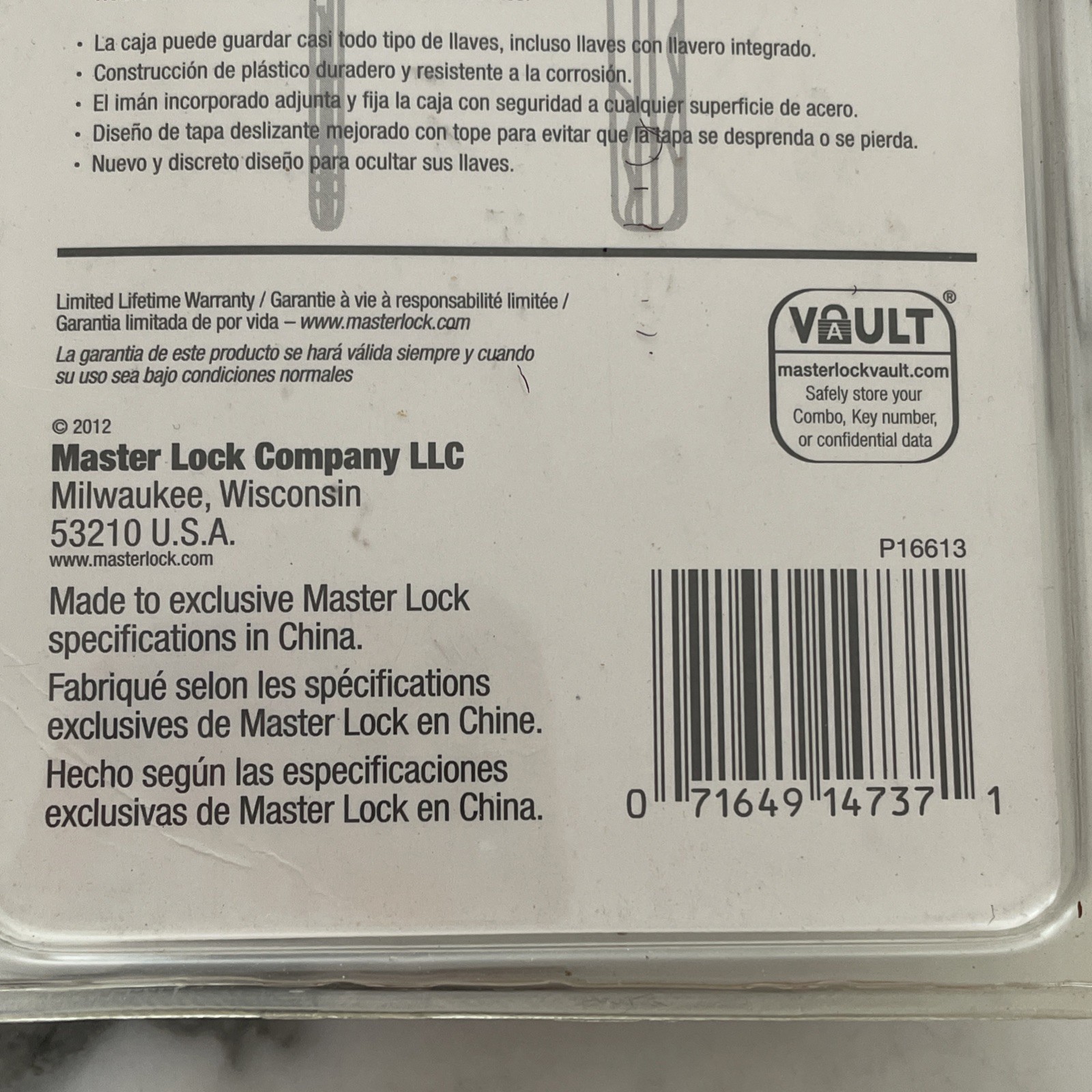 Master Lock LARGE MAGNETIC Key Storage P16613 207D New
