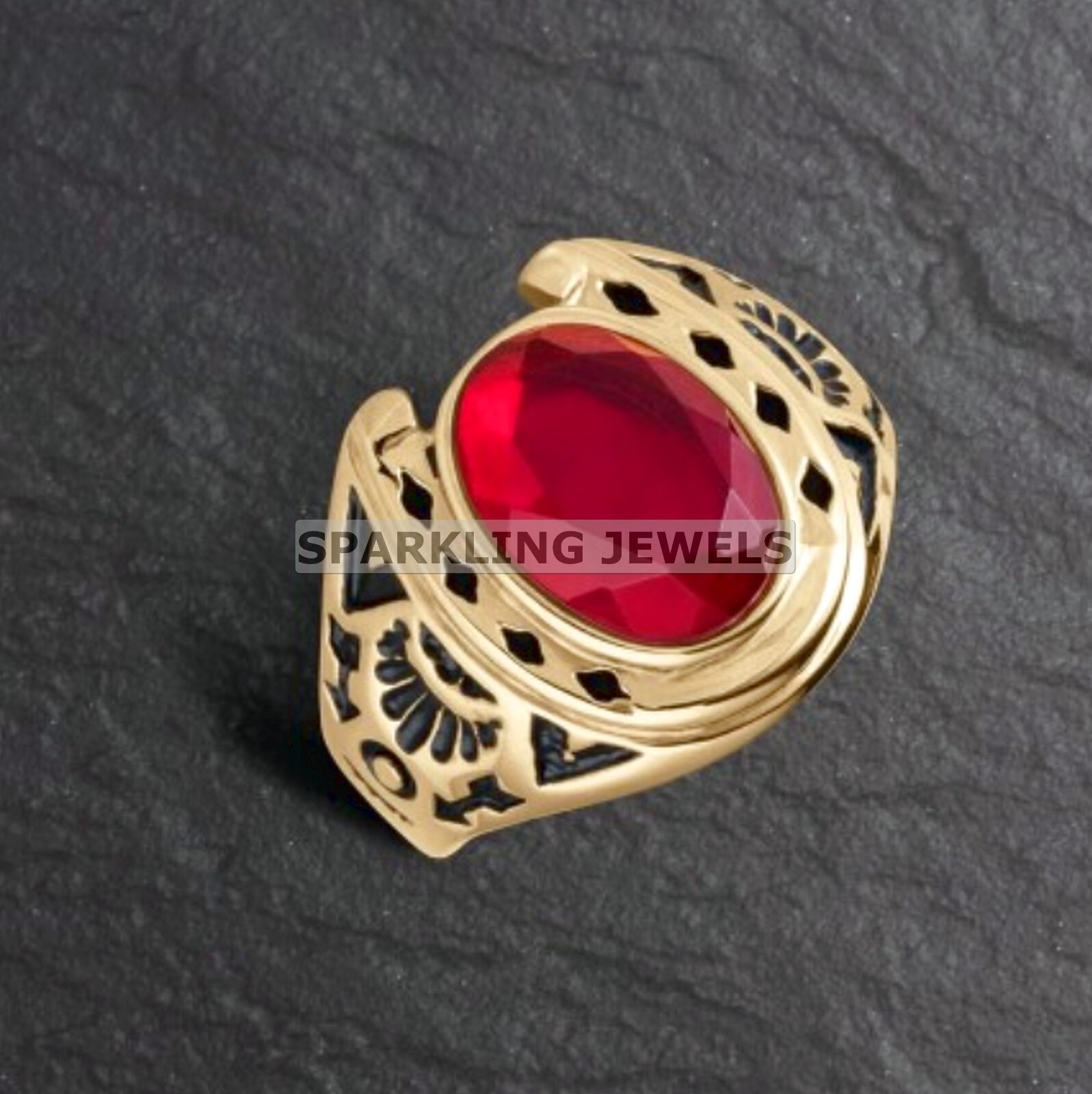 AAA+ Garnet Oval Cut With 14K Solid  Gold  Ring For Men #C217