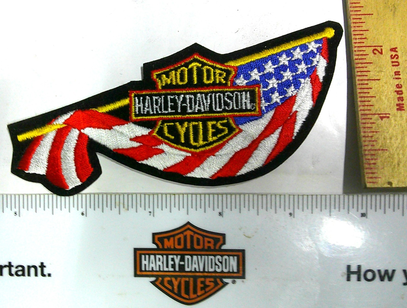 Harley USA flag patch vintage collectible HD motorcycle biker emblem memorabilia