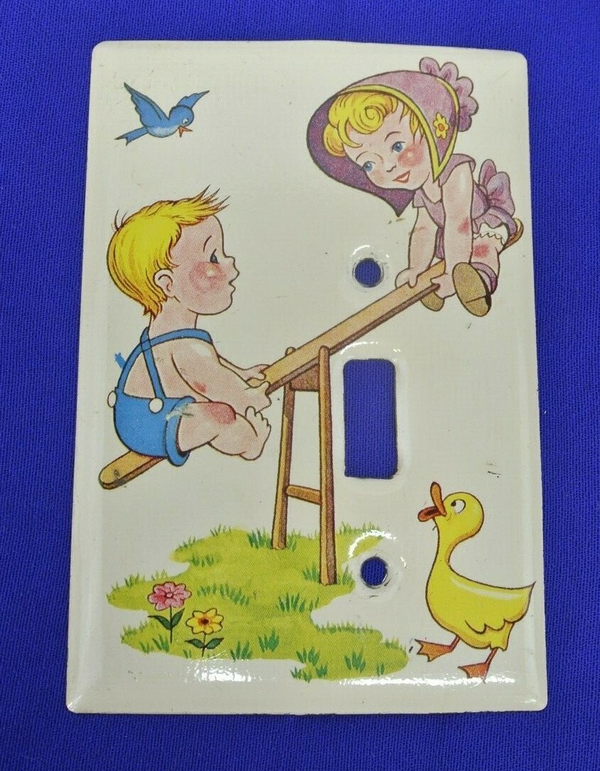 VINTAGE KIDS CHILDREN'S LIGHT SWITCH PLATE COVER BOY GIRL TEETER TOTTER DUCK