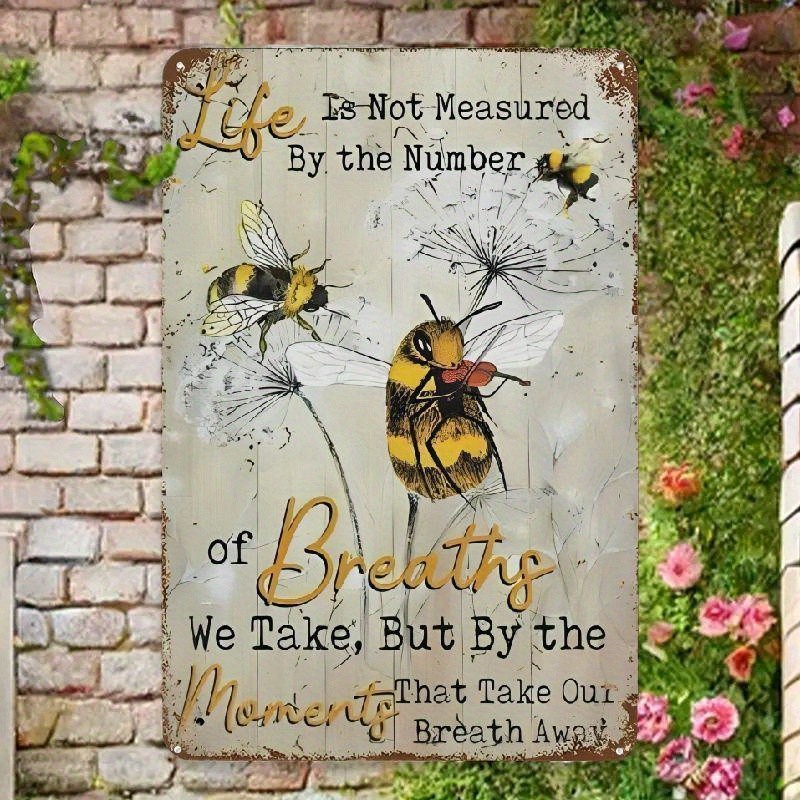Vintage Bee Inspirational Quote Metal Sign Life Not Measured Garden Home Decor